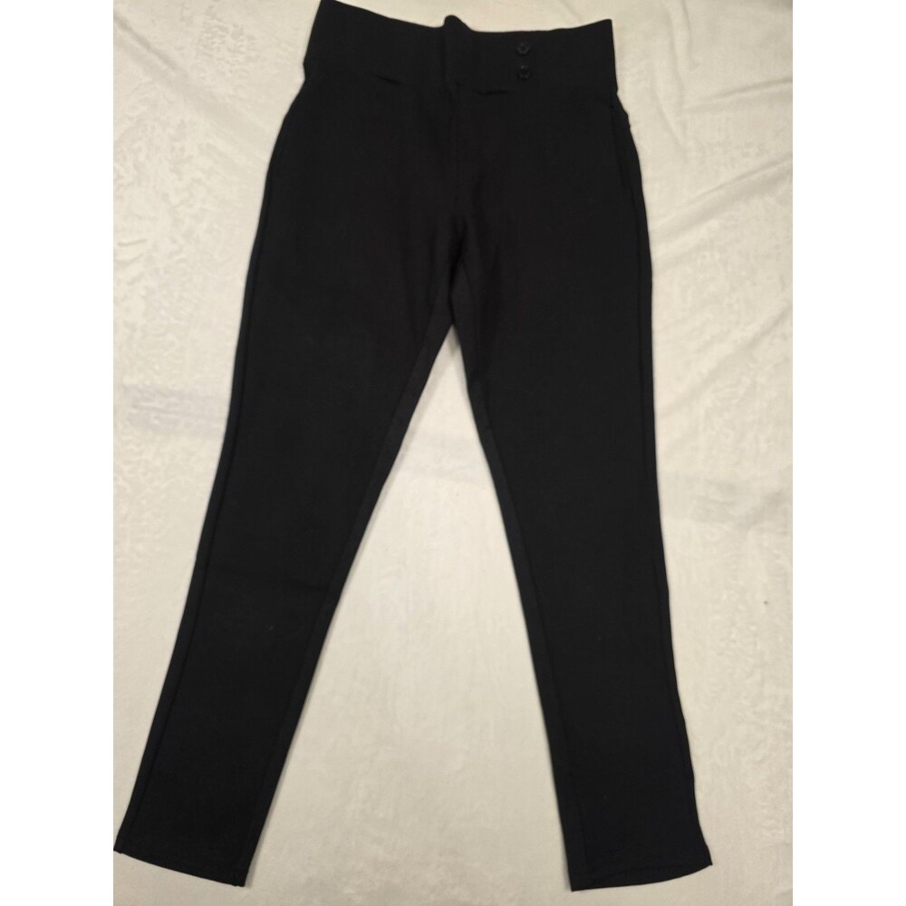Conceited Black Dress Pants Button Flat Front Tapered Leg Solid Women